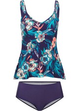 Tankini mit floralem Druck Gr. 44 Dunkelblau Türkis Koralle Damen Bademode Neu*
