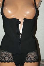 Korsett * Mieder * Miederbody ohne Büste schwarz mit Latex RV Spitze Gr.  L