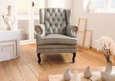 Ohrensessel Echtleder 88x81x105 grau CHESTERFIELD #201