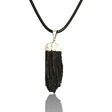 Schwarzer Turmalin (Schörl) Anhänger mit Lederkette - Schutzamulett - Natur