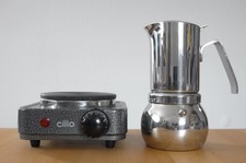 Espressokocher Stella Lucido 4 (2) Tassen Edelstahl Topzustand + Mini Kochplatte