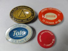 4 alte Blechdosen  Stahlstecknadeln Blechdose Toto, Ymme, Turf