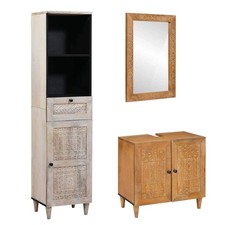 Badezimmermöbel Set mit Schubladen Spiegel Unterschrank Hochschrank Badezimmer