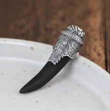 K05 Anhänger Sterling Silber 925 Zahn aus schwarzem Achat