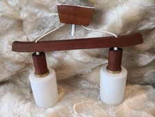 2er Teakholz Milchglas Hängeleuchte Mid Century Lampe 60er Jahre