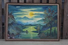 riesiges Öl Gemälde - Sonnenaufgang -Untergang + Landschaft + Burg - Henoch  /H