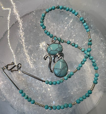 Unikat: Halbedelsteinkette  "Katze" - Türkis Handarbeit 