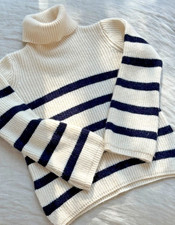 BAUM & PFERDGARTEN Rollkragen Pullover Wolle Alpaka Gr. L gestreift natur blau