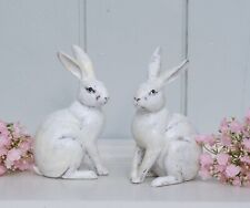 Vintage Deko Hase Osterhase 2 Mod Weiß Shabby Antik Finish Osterdeko H.15 cm