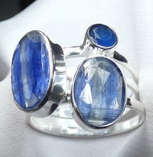 Ring 925 Silber Gr 19,4 (61) drei fac. Disthen (Kyanit) Edelsteine mod. UNIKAT?