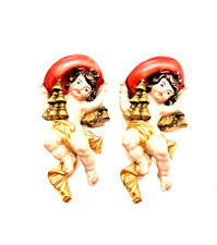 2x Kardinalsengel handgeschnitzt Toni Baur Oberammergau – Vintage Rarität Deko