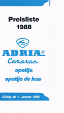 Prospekt Preisliste Camper Wohnwagen Wohnmobile Adria von Januar 1988 YV1