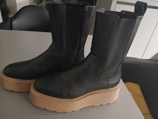 Damen Plateau Stiefel Gr. 39 schwarz/beige