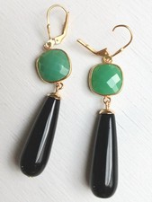 Ohrringe Onyx Chrysopras grün Pampeln Tropfen Edelstein 925 Silber gold NEU 
