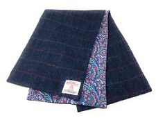 Harris Tweed Navy mit rotem Overcheck Schal - Wolle & Baumwollfutter, Unisex,