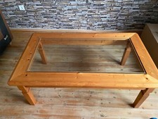 wohnzimmertisch Vollholz mit glasplatte (herausnehmbar) hellbraun