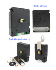 DCF Funkuhrwerk sehr leise 16 mm Welle f. DIY Wanduhr  Funk Uhrwerk Zeiger 10 cm