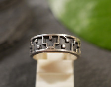 Toller 925 Sterling Silber Ring Eckiges Muster Mexico Vintage Geschwärzt