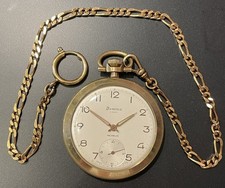 Antike 1950er Jahre Domina Schweizer Taschenuhr mit vergoldeter Kette Incablock