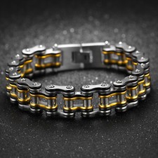 HERREN ARMBAND EDELSTAHL GLIEDERARMBAND SILBER SCHWARZ GOLDFARBEN MASSIV BIKER
