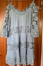 Tunika Kleid Hellblau Offshoulder Spitze Gr. 38