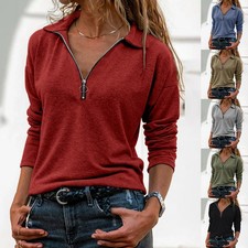 Damen Zip Kragen Bluse