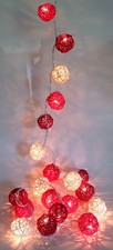 Rattan Ball 20`er LED Kugel Lampion Lichterkette - rot/braun/weiß