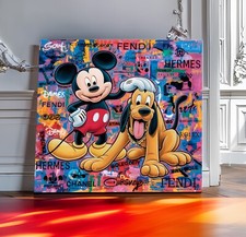 LEINWAND BILDER BIS 100x100x5 MICKY-MAUS & PLUTO WANDBILD POP-ART GRAFFITI URBAN
