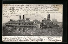 Ansichtskarte New York, Fire Boat at Drill 1907 