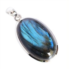 Massiver 925 Sterling Silber Labradorit Edelstein ovale Form Anhänger edler S...