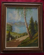 Ölbild Ölgemälde Leinwand Landschaft See/Berge + Rahmen 40 cm hoch x 33cm  breit