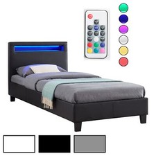 Polsterbett 90 x 200 cm LED Einzelbett, Jugendbett mit Lattenrost