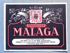altes Weinetikett Musteretikett Etikett Label Spanischer Malaga Horst Hanau