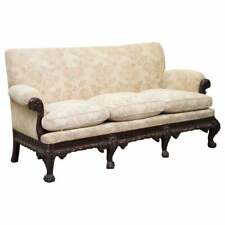 SELTEN 19. JAHRHUNDERT HANDGESCHNITZT MAHAGONI FALKENKRALLE & KUGELFÜSSE BIBLIOTHEK STUDIEN SOFA