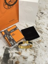 Hermès Hermes Hermés Clic H Armreif Armband Schwarz Gold Größe PM