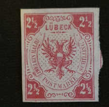 Lübeckmarke (2) aus alter Sammlung, geprüft Bühler, ungebraucht mit Gummi