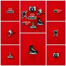 Schuhstecker/Shoe Charms/Pins/Set EISHOCKEY/SCHLITTSCHUH/TOR/I LOVE HOCKEY