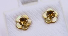 Elegante Blüten Ohrringe Ohrstecker mit Citrine Zitrin in 10 kt 417 Gold 