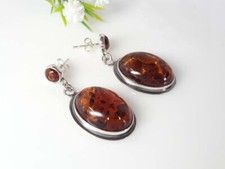 Bernstein Ohrstecker Silber 925 Ohrringe braun echt Sterlingsilber Damen ed187