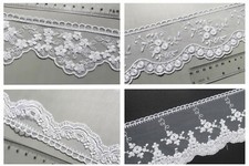  SPITZE ZUM AUFNÄHEN Meterware Spitzenborte Tüllspitze Hellcremig Weiß Ivory