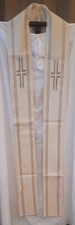 Priesterstola, Messgewand weiss mit gewebtem Kreuz, Wolltrevira, handgewebt