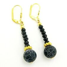 Bailysbeads® Onyx & Fossil- Achat Ohrringe Klappbrisuren Damen Ohrhänger schwarz