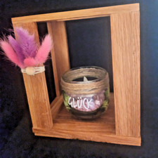 ❀ Holzlaterne  18,5cm x12cm + Teelichtglas Maritim Windlicht Glücksglas