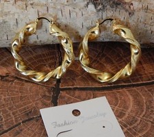 goldene gedrehte Luxus OHRRINGE OhrHänger OhrStECKER Hochglanz + gehämmert 45 mm