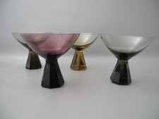 Friedrich Kristall 4 Gläser Likör 8eckiger Fuß verschiedene Farben