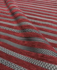 7 Meter tiefrot und silber gemustert Streifen Polsterstoff PORTOFREI