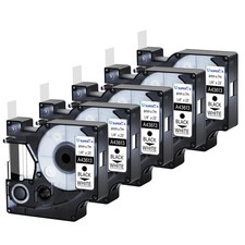 5PK Black on White Label Tape