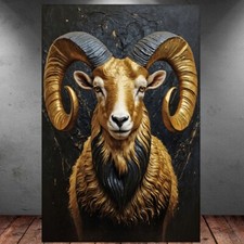 LEINWAND BILDER XXL WIDDER ZIEGE BOCK SCHWARZ GOLD ABSTRAKT WAND POSTER P595