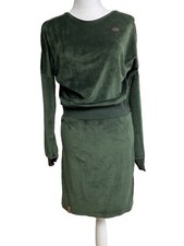 Naketano S Nicki Kleid Sportkleid Samt Oliv-grün Bis Zum Knie Langarm #Di