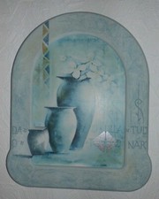 Bild Druck Claudia Ancilotti Toscana Stilleben Rahmen bemalt blau weiß Art Deco